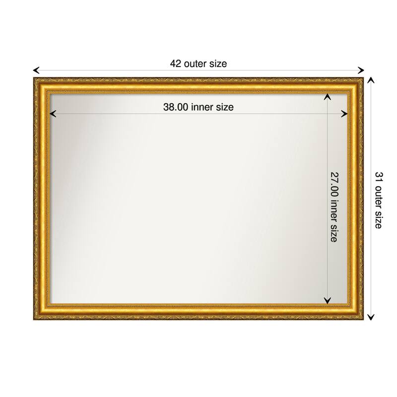Non-Beveled Wood Bathroom Wall Mirror - Colonial Embossed Gold Frame - 42 x 31 in - Colonial Embossed Gold
