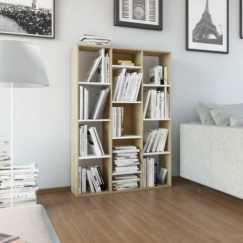 Room Divider/Book Cabinet White and Sonoma Oak 39.3"x9.4"x55.1" Chipboard