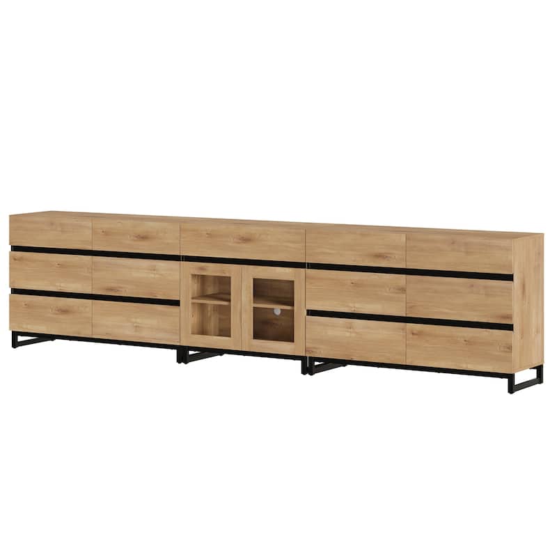 WAMPAT 3 in 1 Modern Sideboard with Glass Doors and 3 Drawers, Coffee Bar Cabinet for Kitchen