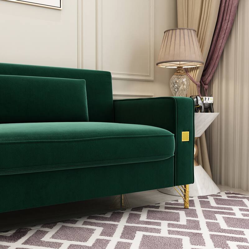 Modern Tufted Velvet Loveseat Upholstered Sofa with Removable Cushions and Pillows - 85.63 in.D x 30.31 in.W x 30.51 in.H