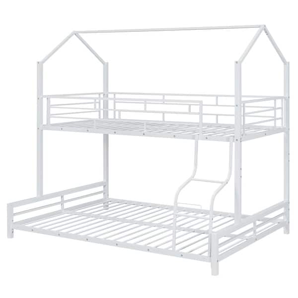 slide 2 of 9, Twin Over Full Metal House Bunk Bed with Sloping Stairs, White White - Full