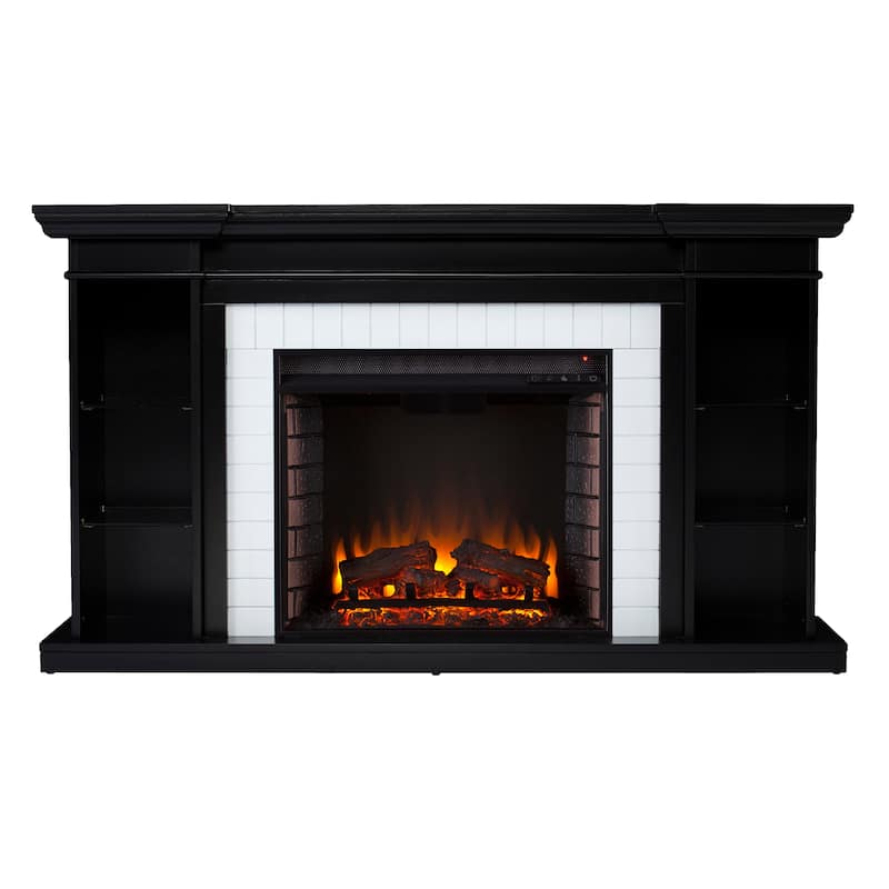 SEI Furniture Hazeltine White Wood Curio Electric Fireplace - Black