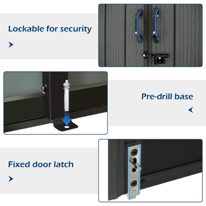 Domi Outdoor Resin Storage Shed, Waterproof Plastic Garden Shed with Lockable Door, Windows & Vents, Outside Tool Storage Shed