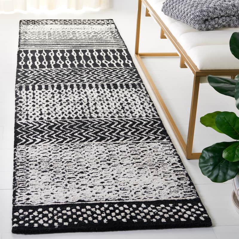 SAFAVIEH Handmade Glamour Shag Modern Viscose Rug - 2'3" x 8' Runner - Black/Ivory