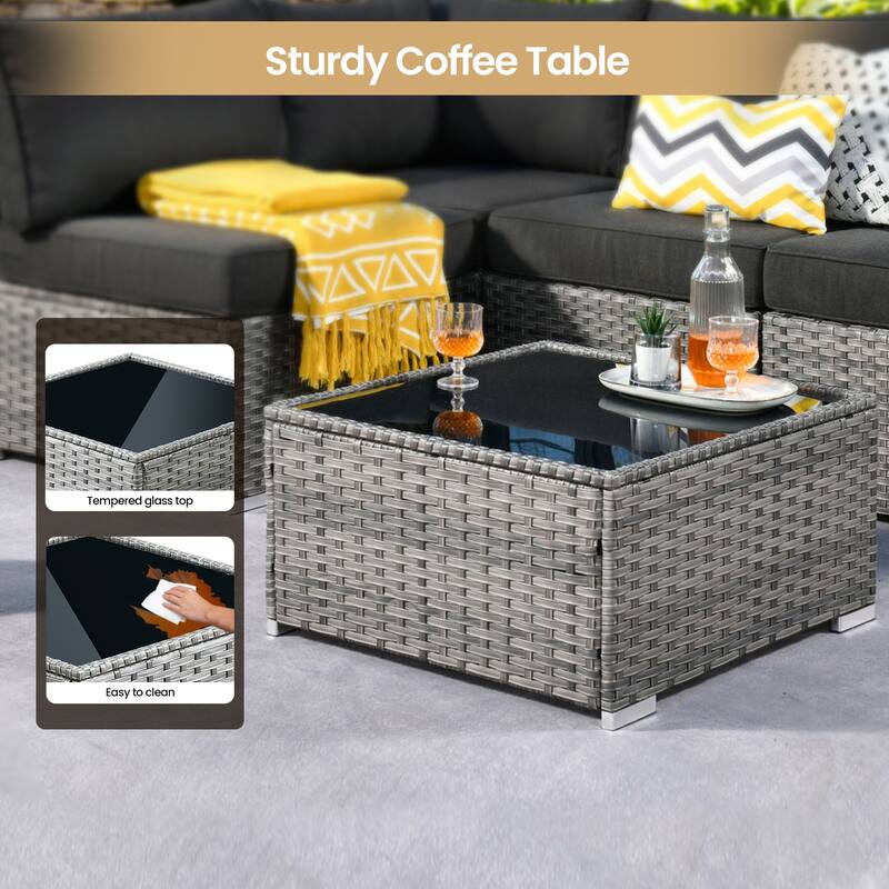 XIZZI 8-piece Patio Outdoor Wicker Furniture Swivel Chair Set with Firepit Table