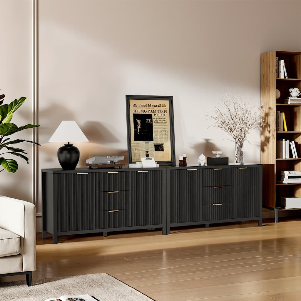 Storage Cabinet Fluted Sideboard Buffet Cabinet with Storage with 2 Doors