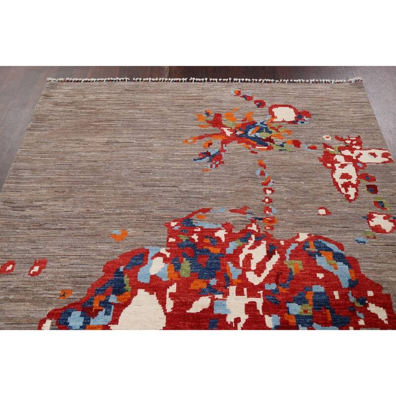 Vegetable Dye Contemporary Abstract Area Rug Hand-knotted Wool Carpet - 5'5" x 7'11"