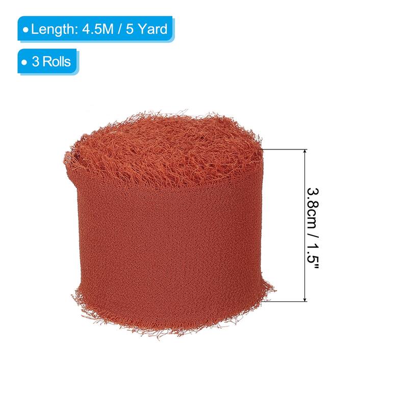 Fringe Chiffon Silk Ribbon 1.5" 3 Roll Handmade Frayed Ribbon - Red - 5Yard