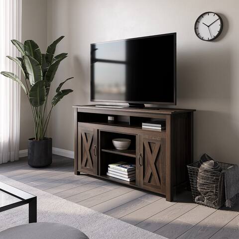 BELLEZE Corin Barn Door Wood TV Stand for TVs up to 55", 5 Colors - 47.65"L x 15.75"W x 29.5"H