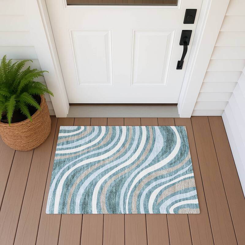 Machine Washable Indoor/ Outdoor Traditional Mimi Chantille Rug - Teal - 1'8" x 2'6"