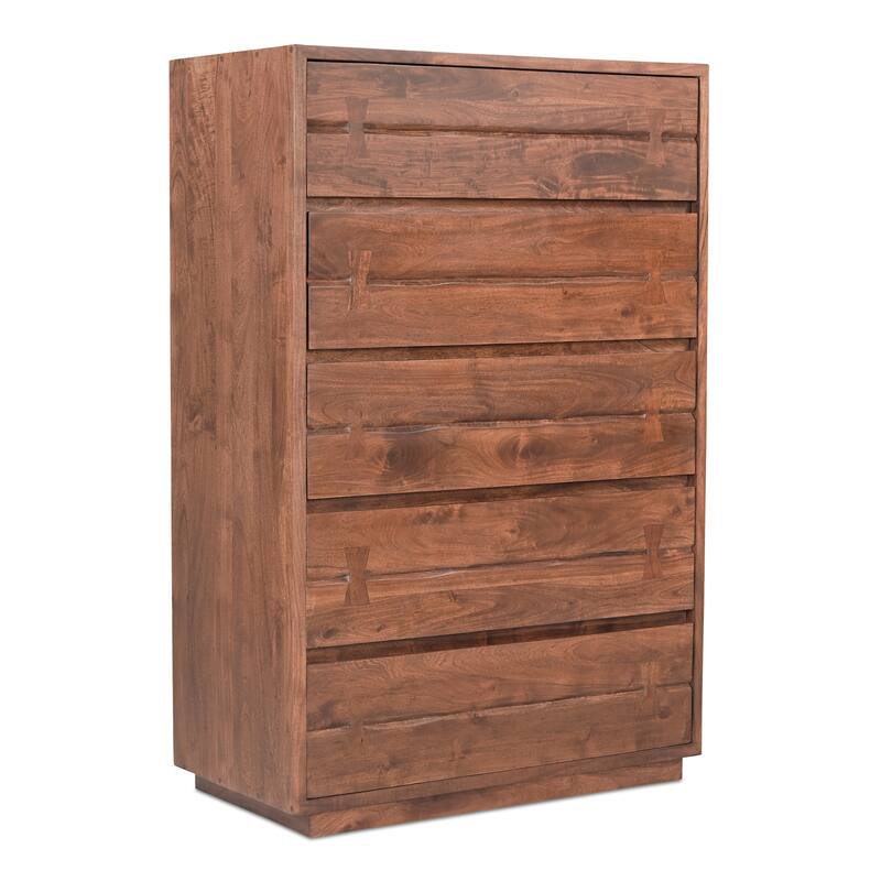 NADAAL STUDIOS Sterling Dresser, Six Drawer Solid Acacia with Live Edge and Butterfly Joinery, Brown