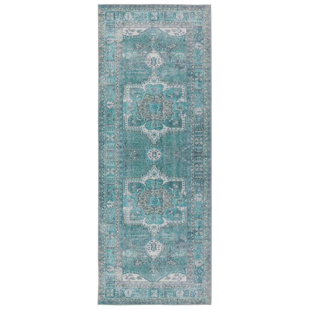 Machine Washable Kate Lester + Jaipur Living Tamara Medallion Teal/ Green Area Rug