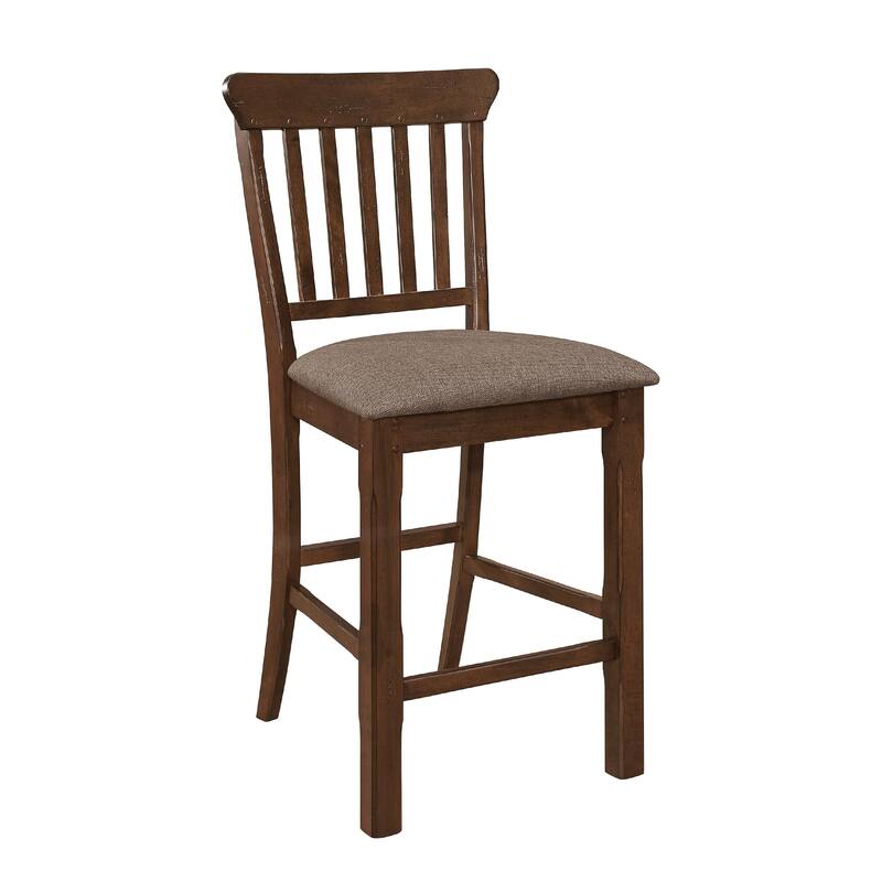 Lsy Counter Stool Chair Set of 2, Brown Wood, Fabric Upholstered Seat