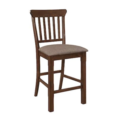 Lsy Counter Stool Chair Set of 2, Brown Wood, Fabric Upholstered Seat