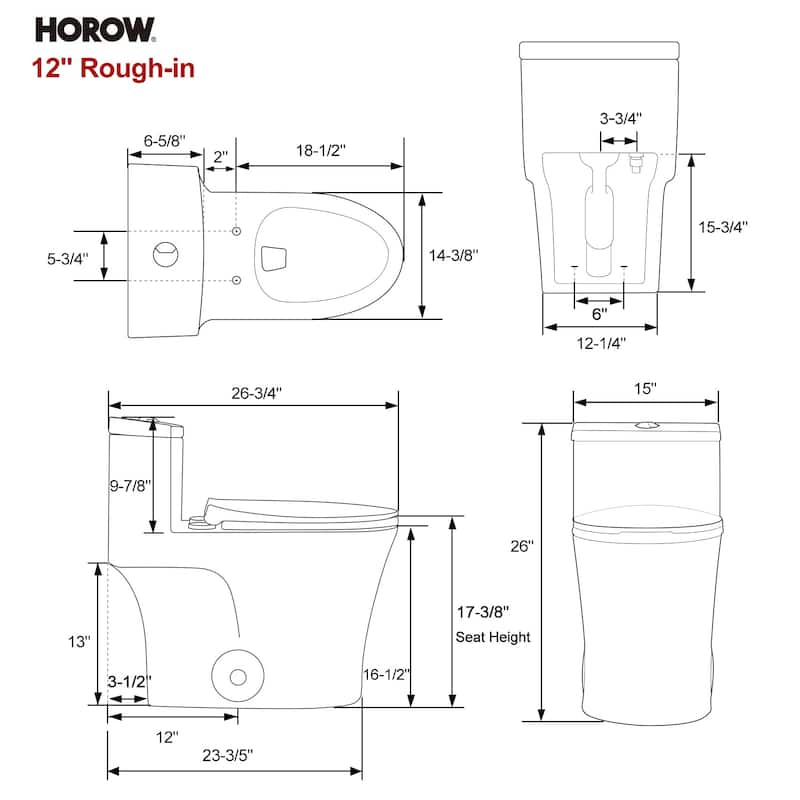 HOROW One Piece 0.8/1.28 GPF Dual Flush Elongated White Toilet with Soft Close Seat - N/A