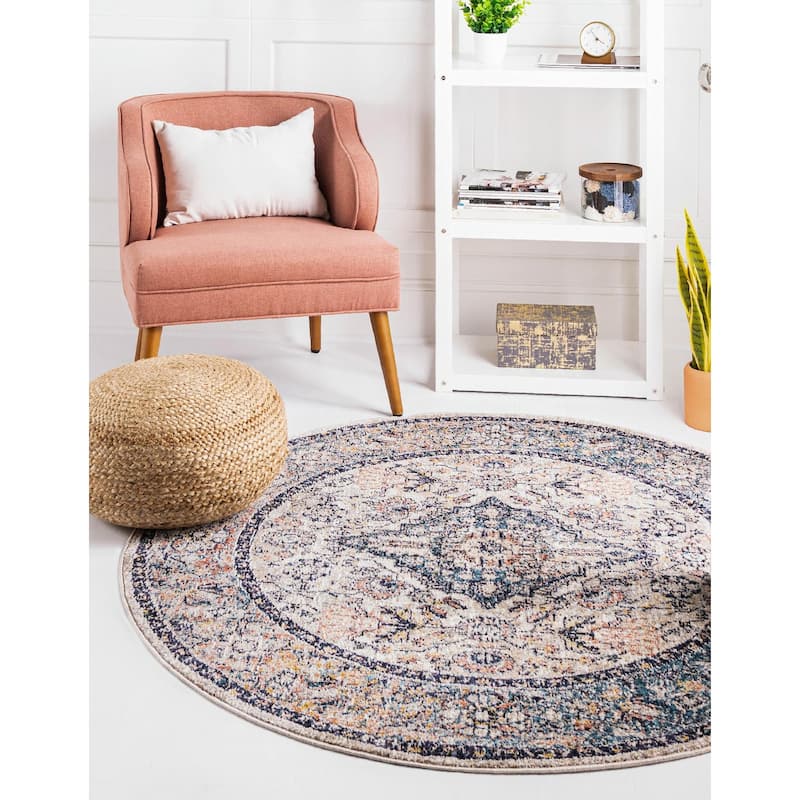 Traditional Nixa Collection Area Rug - 3'11" Round - Blue