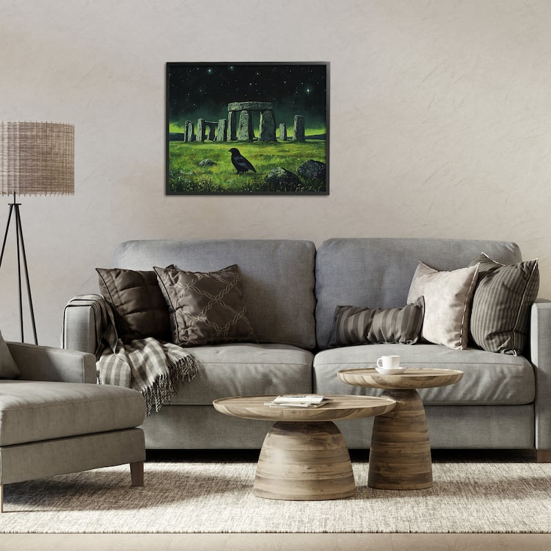 Stupell Crow & Stonehenge at Night Framed Giclee Art Design By Tom Crehan