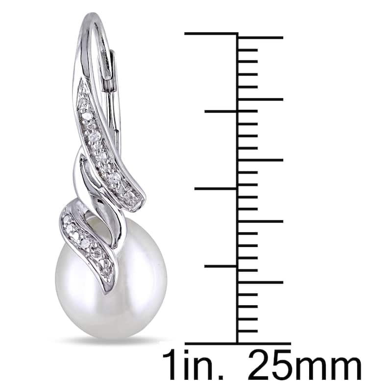 Miadora Sterling Silver Pearl and Diamond Accent Leverback Drop Earrings - White