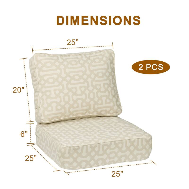 Aoodor 25x25x6 Inch Outdoor Patio Chair Cushions Set, Weather-Resistant Sunbrella Fabric Outdoor Cushion, Set of 2 - 25"x25"