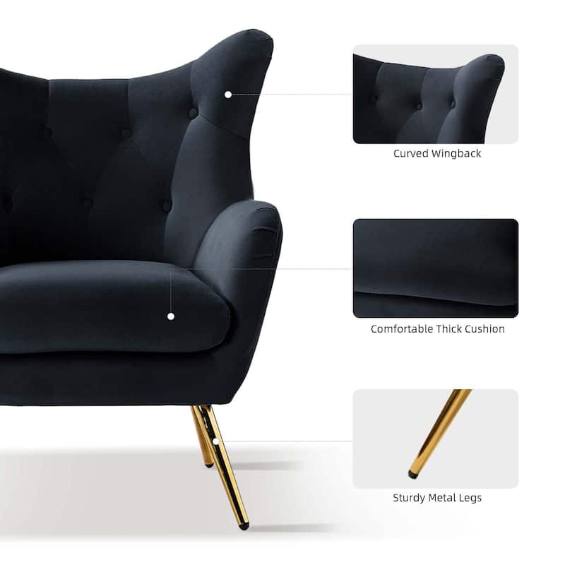 Eusebio Modern Velvet Accent Chair with Tufted Wingback for Living Room Set of 2 by HULALA HOME