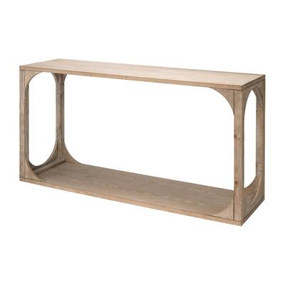 Console Table with Oblong Cut Out and Bottom Shelf, Natural Brown
