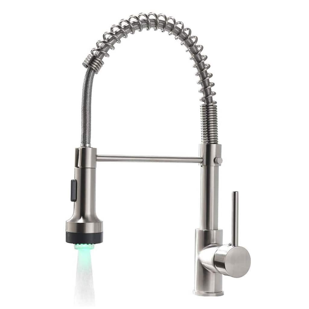 Brushed Nickel Pull Down Sprayer Single Handle Kitchen Faucet with LED - 1.8-in W x 16.3-in H