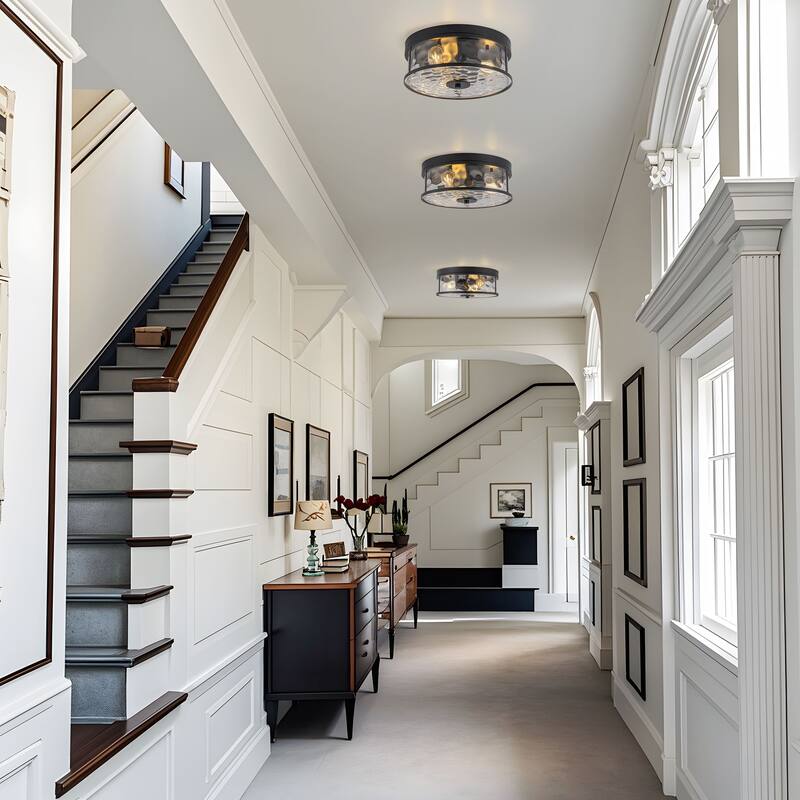 Starsky 3-Light Modern Clear Hammered Glass / Seeded Glass Flush Mount