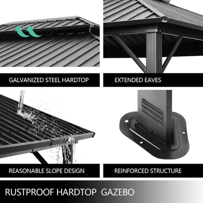 Outdoor Steel Gazebo Galvanized Steel Roof Aluminum Post Hardtop Gazebo