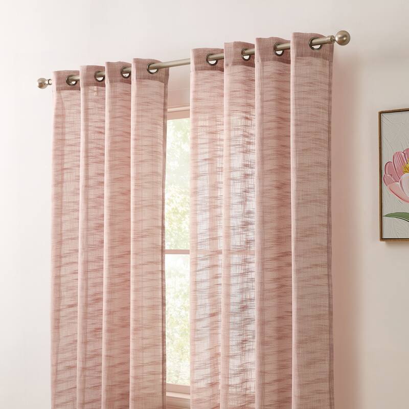 HLC.me Madison Faux Linen Textured Sheer Privacy Sun Light Filtering Window Grommet Thick Curtains Panels, Set of 2