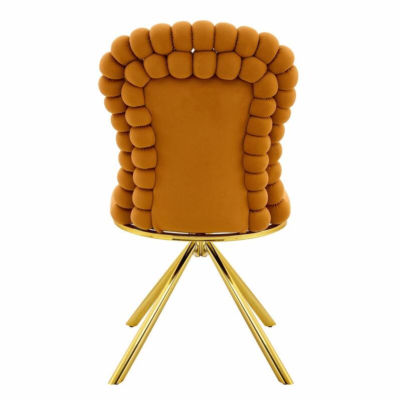 Set of 2 Puffy Bubble Velvet Dining Chairs with Ball Chain Detail & Gold Legs