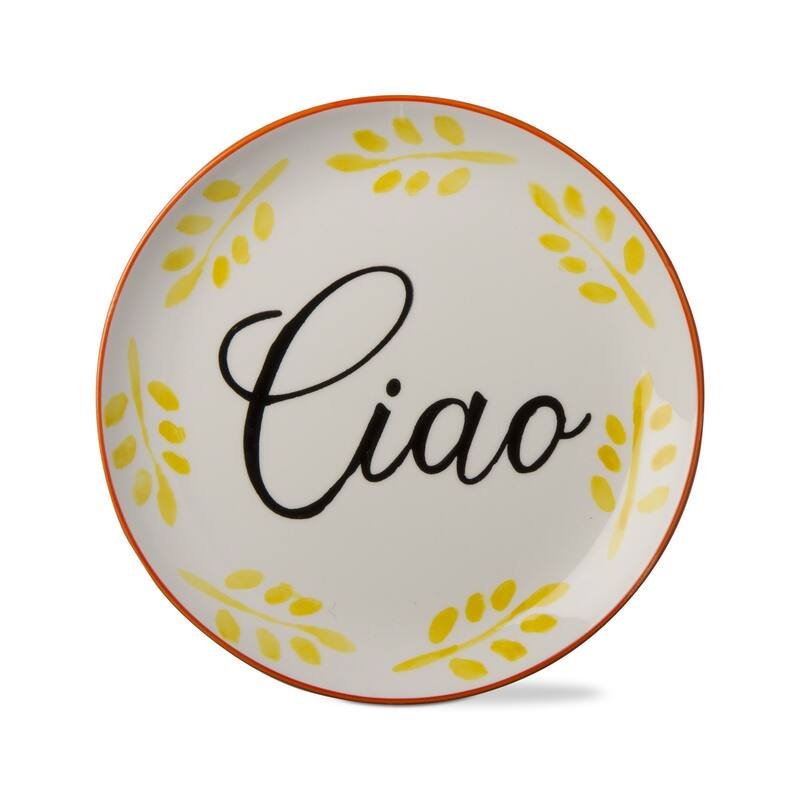 Dolce Vita Ciao Appetizer Plates Set of 4 Yellow Ceramic 8x8 Inch Dishwasher Safe for Spring and Summer Dining