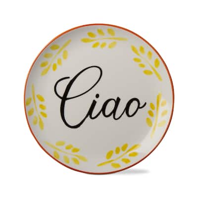 Dolce Vita Ciao Appetizer Plates Set of 4 Yellow Ceramic 8x8 Inch Dishwasher Safe for Spring and Summer Dining