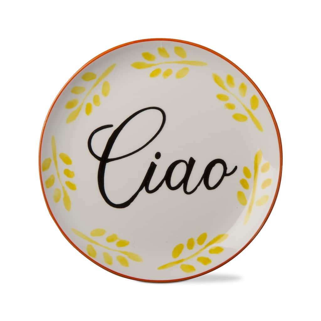 Dolce Vita Ciao Appetizer Plates Set of 4 Yellow Ceramic 8x8 Inch Dishwasher Safe for Spring and Summer Dining
