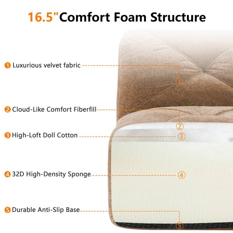 110.6" L-Shaped Velvet Sectional Boneless Sofa with Movable Ottoman