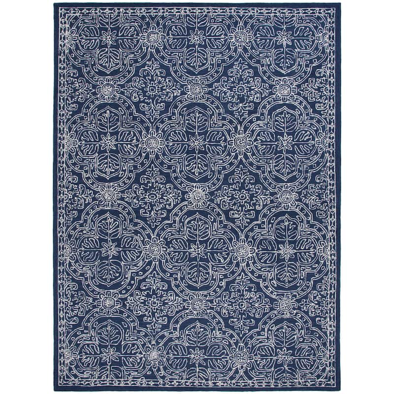 Lauren Ralph Lauren Handmade Etienne French Country Geometric Wool Rug - 9' x 12' - Navy/Ivory