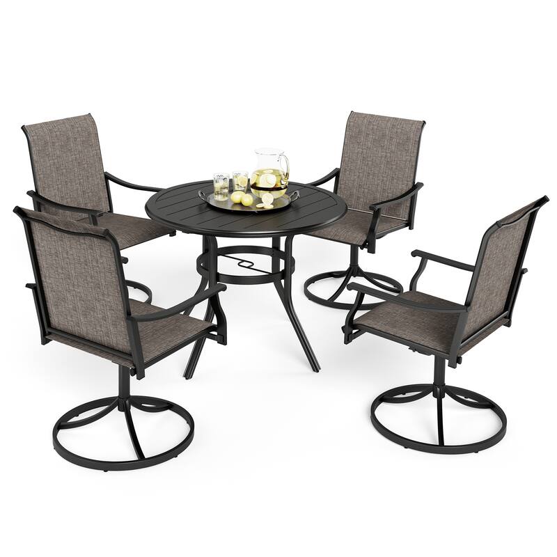 MAISON ARTS 5-Piece Patio Dining Set, Metal Table and 4 Textilene Fabric Swivel Dining Chairs