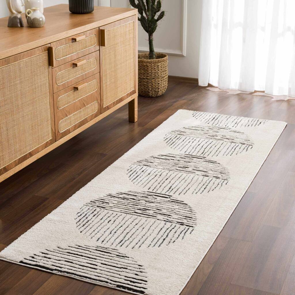 Hauteloom Mahsa Hallway, Kitchen Runner Rug - Cream, Black - 2'8" x 7'3"
