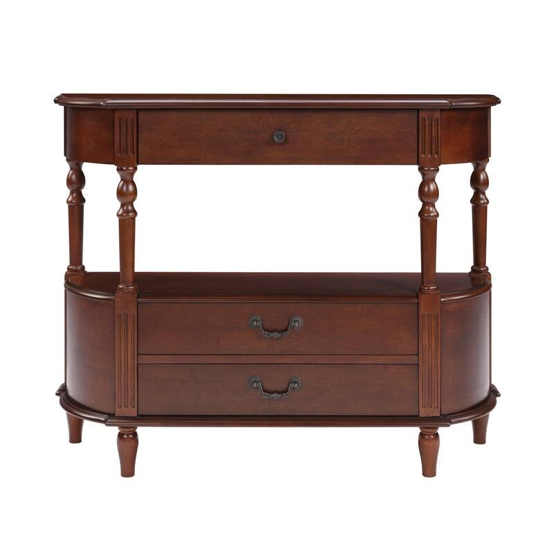 Retro 43" Curved Wood Console Table with 3 Drawers and Open Shelf, Sofa Table Behind Couch for Living Room and Hallway Storage