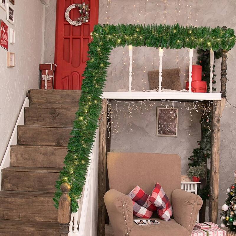 9 ft. Tall Green Plastic Prelit Artificial Christmas Garland with 50 LED Lights