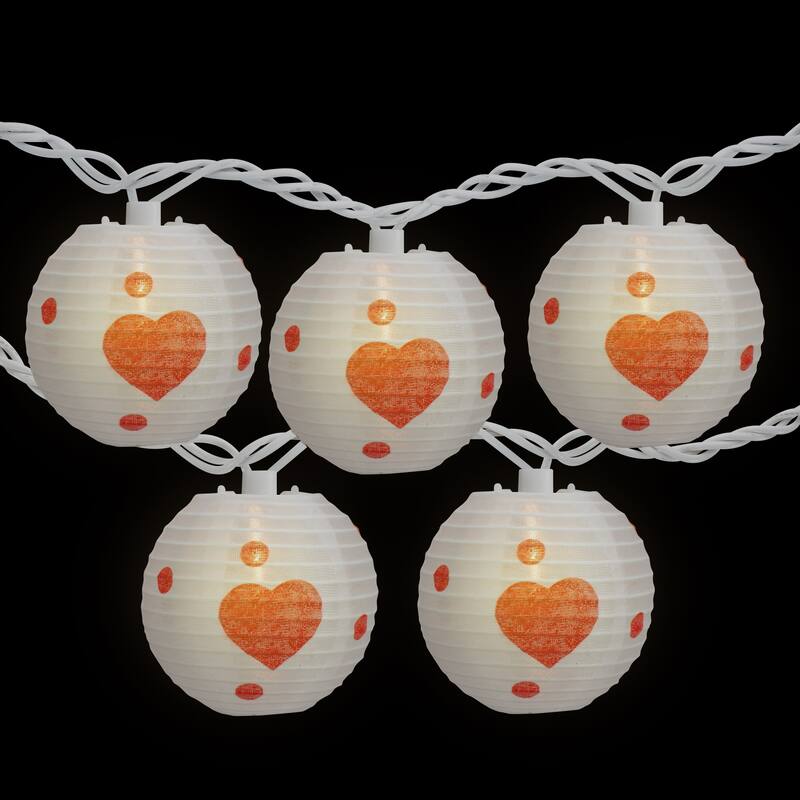 Hearts Paper Lantern Indoor Outdoor Patio Light Set - 8.5' White Wire - 10ct