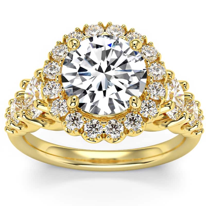 Bliss Diamond 5Ct Halo Round Brilliant Cut Diamond Engagement Ring Lab Grown in Gold - 9.5 - Yellow