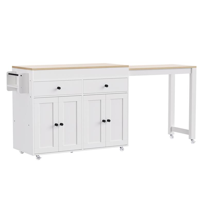 Rolling 74.5" Kitchen Island with Extendable Dining Table and 2 Drawers