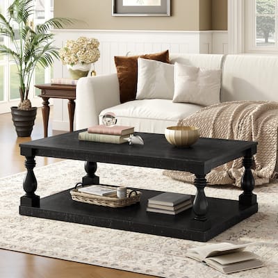 Vintage Coffee Table Featuring Artistic Vase Column Legs & Pine Veneer for Timeless Charm, Suitable for Living Room