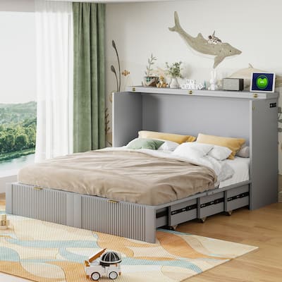 Murphy Bed with Drawer, Sockets and USB Ports, Pulley Structure Design