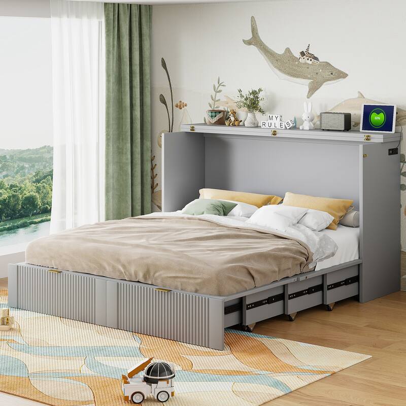 Queen Size Murphy Bed with drawer and a set of Sockets & USB Ports