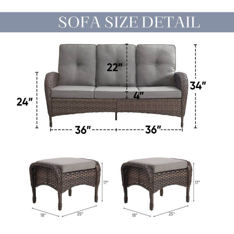 Outdoor Wicker Patio Couch 3 Seats Sofa with Cushion