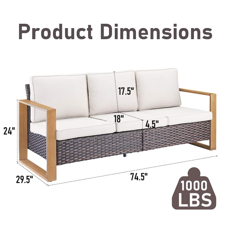 Gymojoy Patio Couch PE Wicker 3-Seat Sofa - Brown