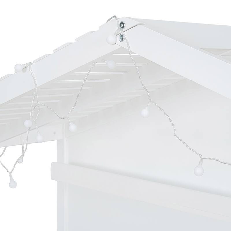 Twin Size House Bed with Shelves, Window and Light Strip