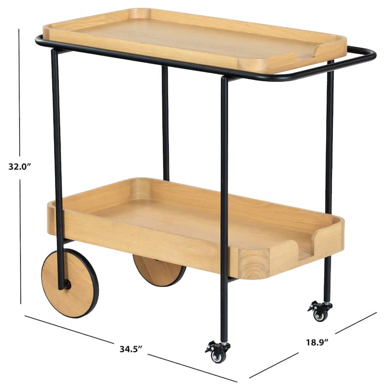 SAFAVIEH Couture Malek Wood And Metal 2 Shelf Bar Cart - 35"W x 19"D x 32"H
