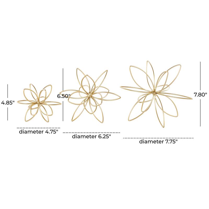 CosmoLiving by Cosmopolitan Gold Metal Handmade Floral Decorative Sculpture (Set of 3)